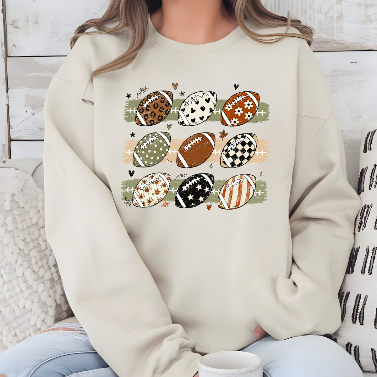 Football Grid Graphic Tee or Sweatshirt - Sand
