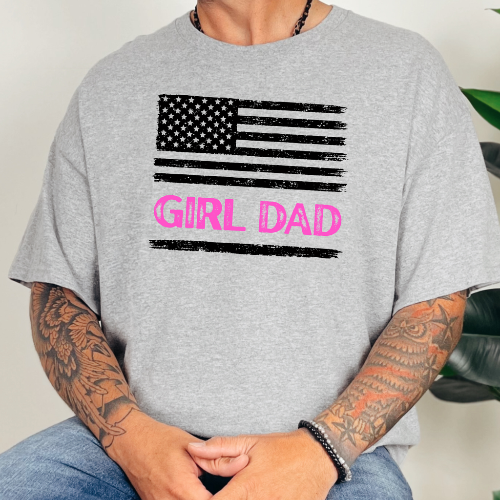Patriotic Girl Dad Graphic Tee - Grey