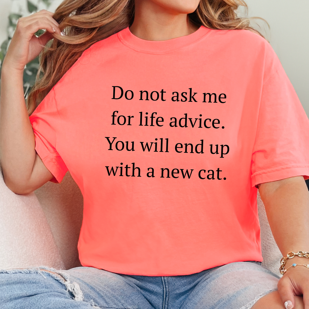 Life Advice, New Cat Graphic Tee - Neon Red Orange