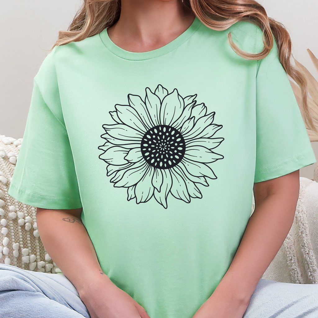 Sunflower Outline Graphic Tee - Mint