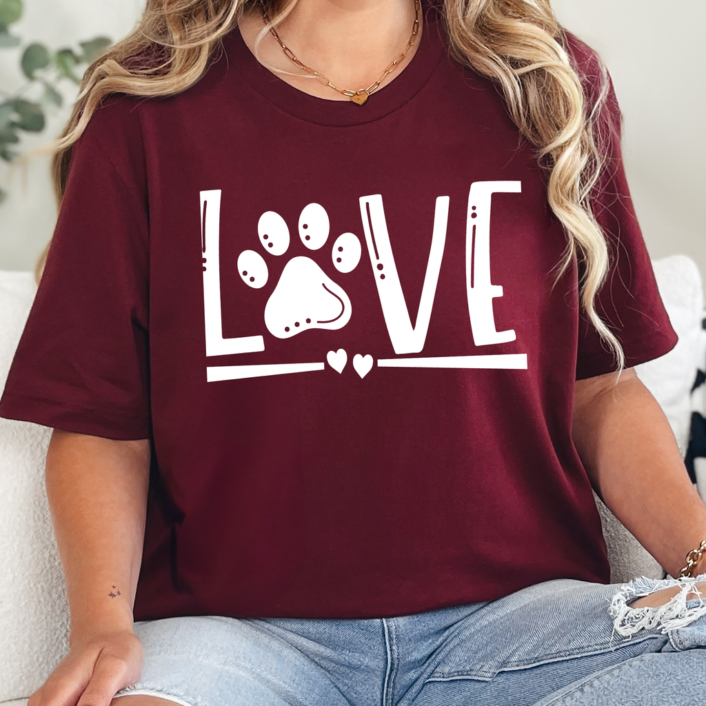Love Paw Print Graphic Tee - Maroon