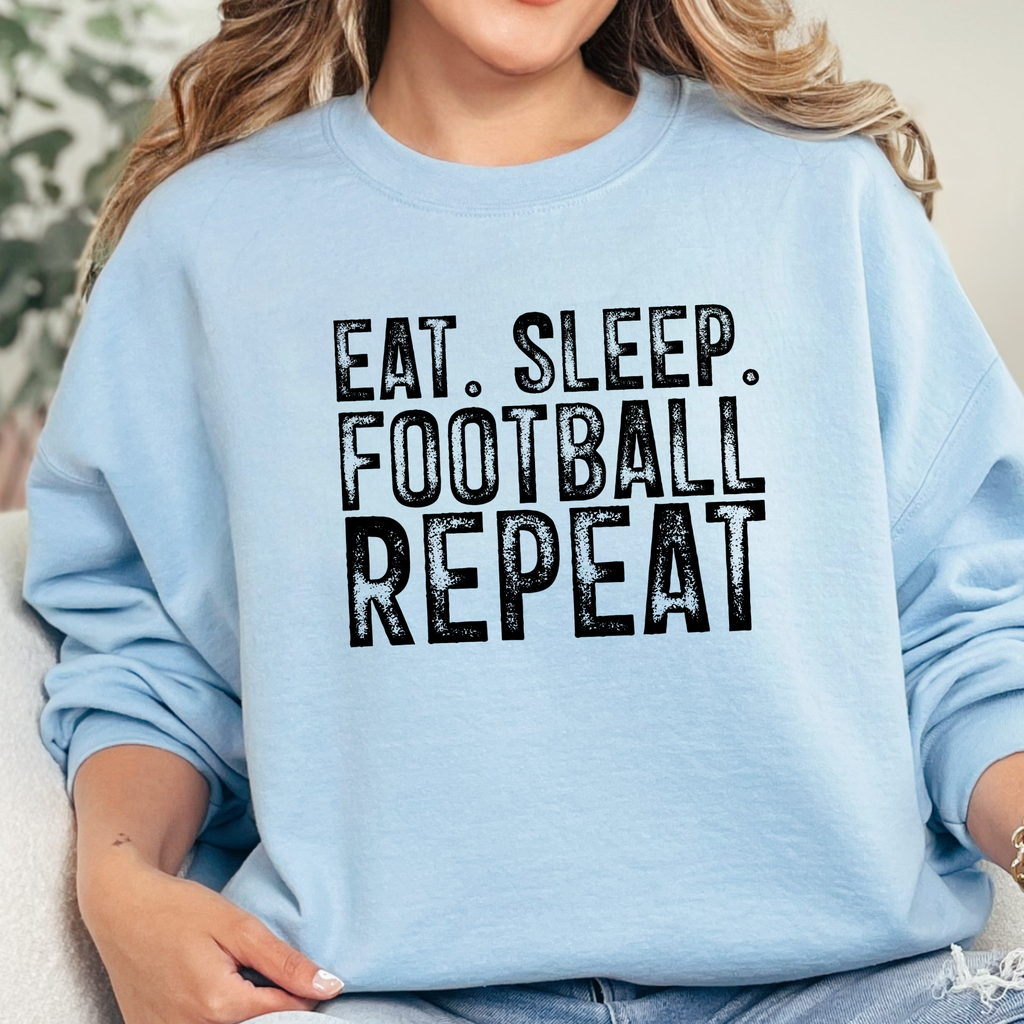 Eat Sleep Football Repeat Graphic Sweatshirt - Light Blue