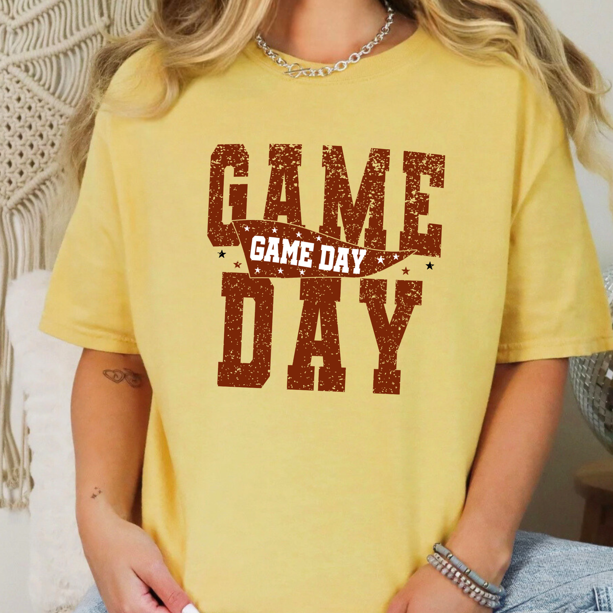 Preppy Game Day Graphic Tee - Mustard