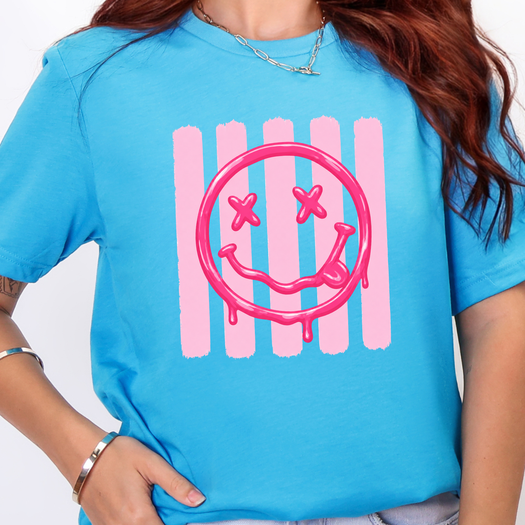 Smiley Face Graphic Tee - Heather Aqua Tee