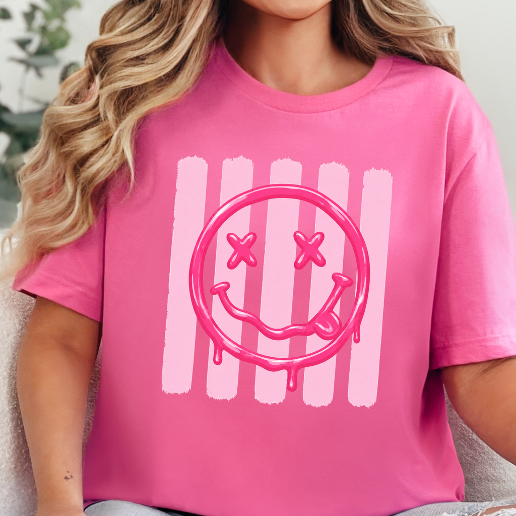 Smiley Face Graphic Tee - Charity Pink Tee