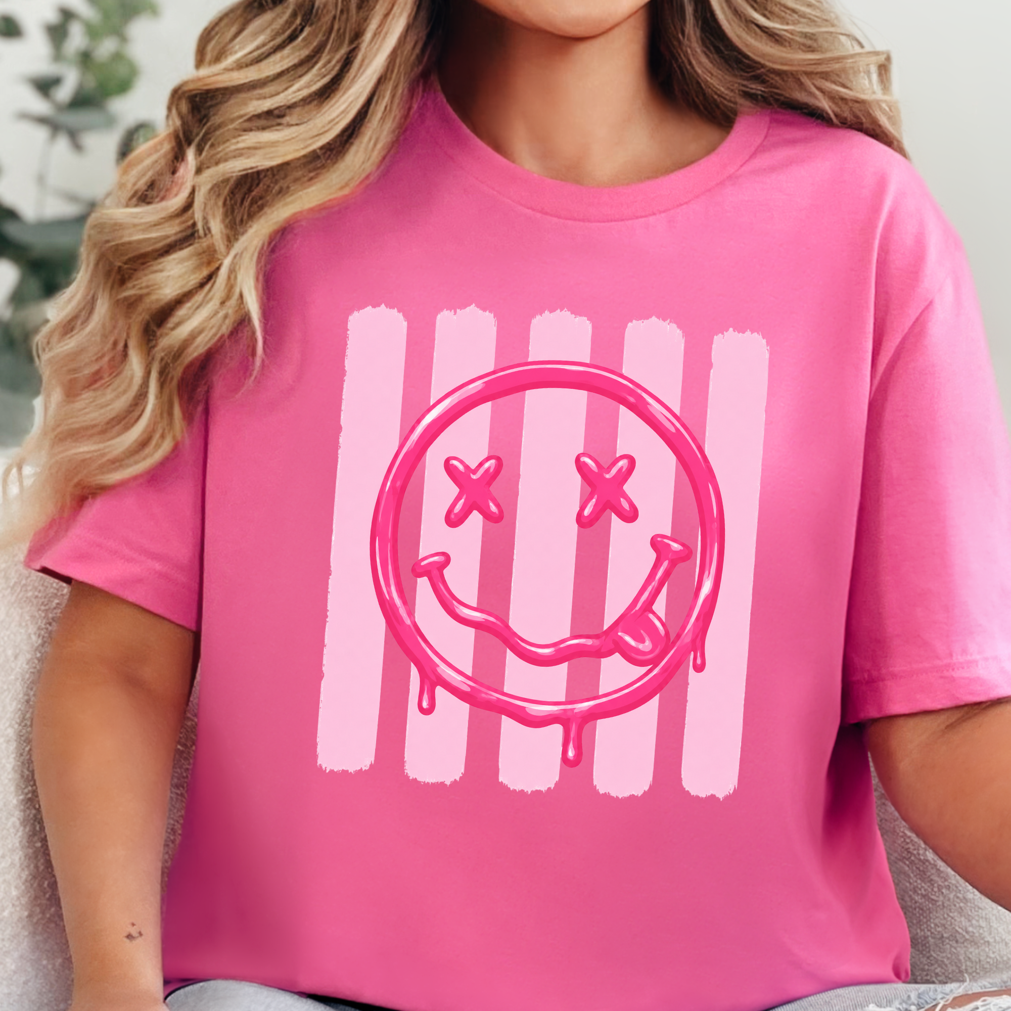 Smiley Face Graphic Tee - Charity Pink Tee