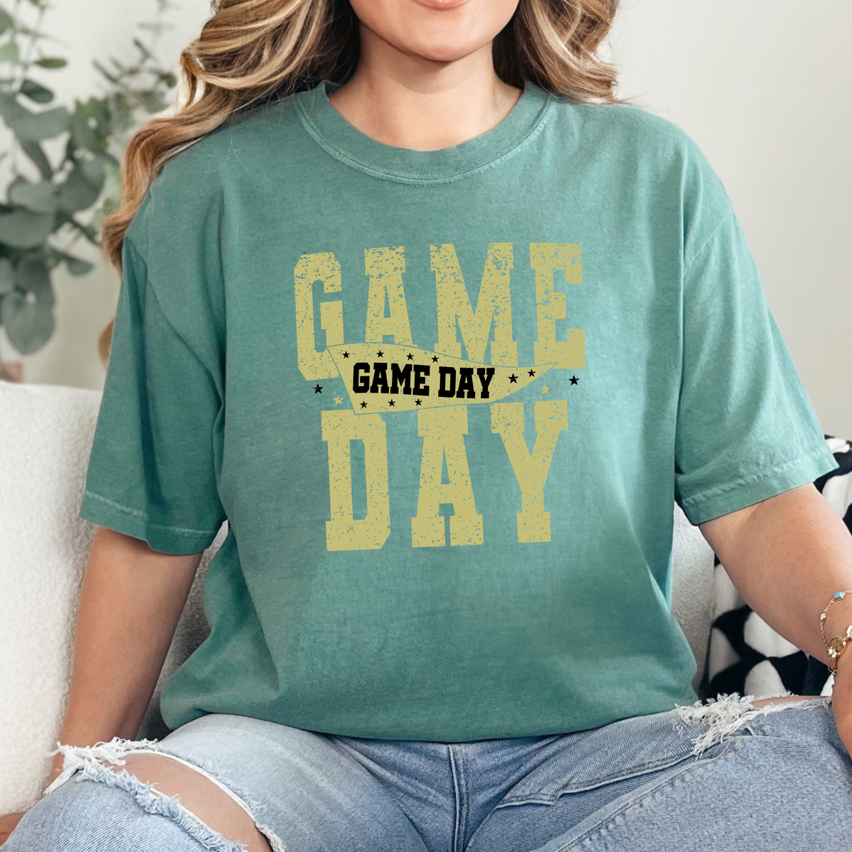 Preppy Game Day Graphic Tee - Light Green